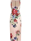 Dolce & Gabbana Satin Calf-length Sheath Dress With Floral Print In Multicolour