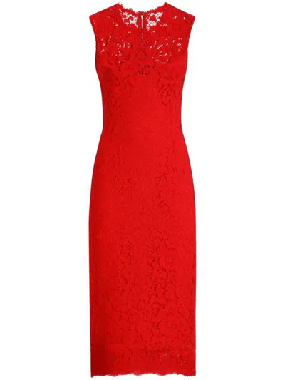 Dolce & Gabbana Floral Midi Dress In Red
