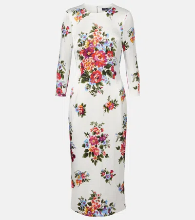 Dolce & Gabbana Mazzo Di Fiori Midi Dress Long Sleeves In Neutral