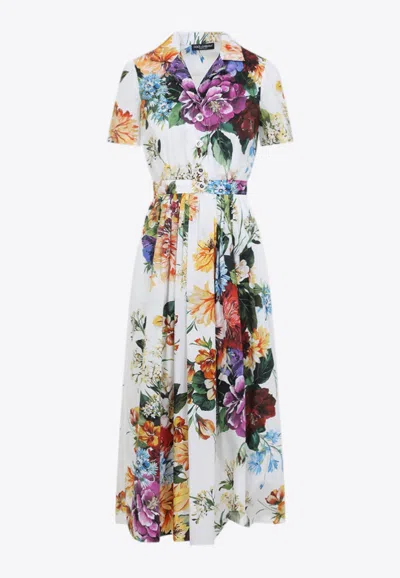 Dolce & Gabbana Floral Midi Shirt Dress In Multi