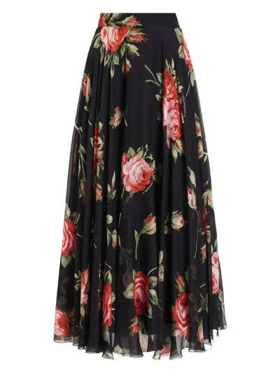 Dolce & Gabbana Floral Midi Skirt In Black