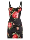 Dolce & Gabbana Black Short Dress With Floral Print In Viscose Woman In Black