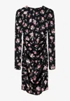 Dolce & Gabbana Black Dress With Floral Print And Side Draping In Silk Woman In Black