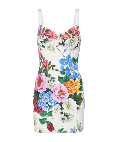 Dolce & Gabbana Floral-print Woven Mini Dress In White