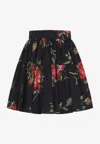 Dolce & Gabbana Mini Skirt With Rose Bouquet Print And Peplum Detail, Size 40 In Black