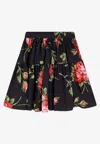 Dolce & Gabbana Mini Skirt With Rose Bouquet Print And Peplum Detail, Size 40 In Black