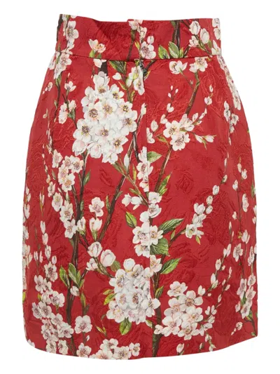 Pre-owned Dolce & Gabbana Floral Mini Skirt In Red