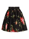 Dolce & Gabbana Mini Skirt With Rose Bouquet Print And Peplum Detail, Size 40 In Black