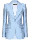 Dolce & Gabbana Single-breasted Floral Quilted Jacquard Turlington Jacket In Blue