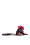 Dolce & Gabbana Rose Embellished Printed Flat Sandals In Pink