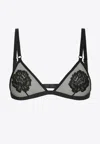 Dolce & Gabbana Tulle Triangle Bra W/ Lace Embroidery In Black