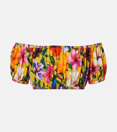 Dolce & Gabbana Floral Off-shoulder Cotton Crop Top In Multi