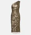 Dolce & Gabbana Floral One-shoulder Lace Midi Dress In Gold