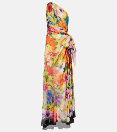 Dolce & Gabbana Floral One-shoulder Silk Gown In Multi