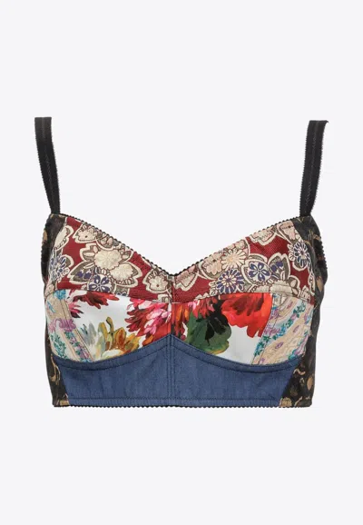 Dolce & Gabbana Floral Patchwork Bustier Top In Multi