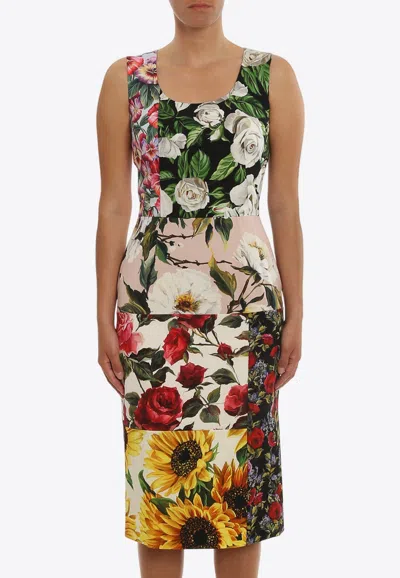 Dolce & Gabbana Floral Patchwork Midi Dress In Multi