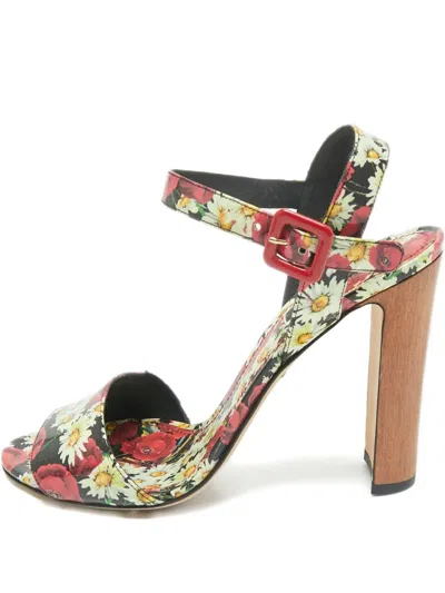 Pre-owned Dolce & Gabbana Floral-pattern Ankle-strap Sandals In White