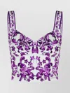 Dolce & Gabbana Violet Top With Sweetheart Neckline And All-over Graphic Print In Cotton Blend Woman In Purple