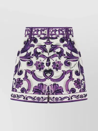 Dolce & Gabbana Floral Pattern High Waist Bermuda Shorts In Purple