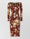 Dolce & Gabbana Floral Pattern Knee-length Dress With Long Sleeves In Multi