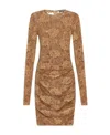 Dolce & Gabbana Lace Floral Chantilly Dress With Long Sleeves In Brown