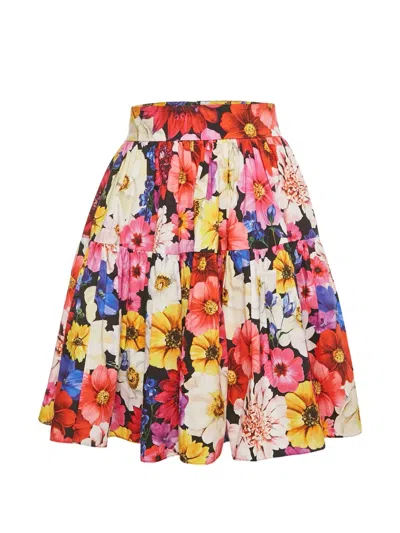 Pre-owned Dolce & Gabbana Floral-pattern Midi Skirt In Red