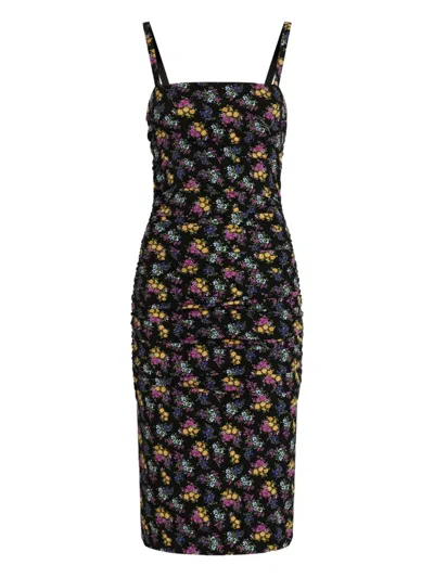 Dolce & Gabbana Floral-pattern Ruched Midi Dress In Black