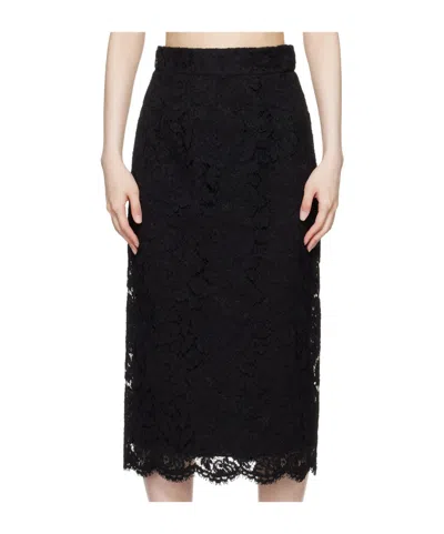Dolce & Gabbana Floral Lace Midi Skirt In Black