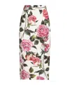 Dolce & Gabbana Rose-print Cotton-blend Midi Skirt In White