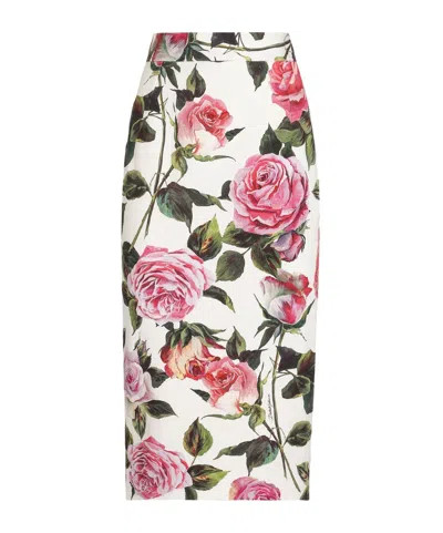 DOLCE & GABBANA DOLCE  GABBANA ROSE PRINTED MIDI SKIRT