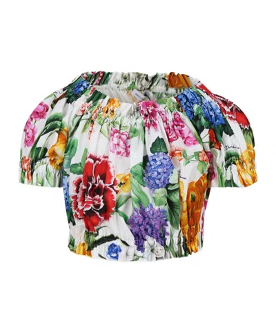 Dolce & Gabbana Kids' Multicolor Top For Baby Girl With Floral Print In Multicoloured