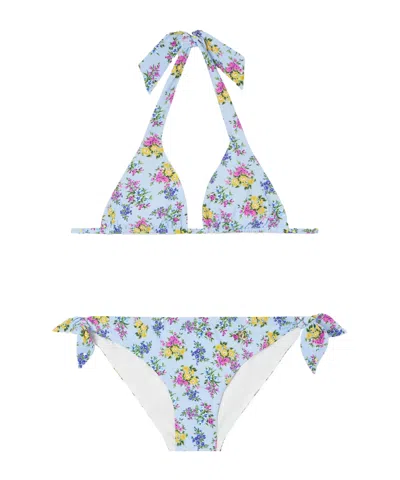 Dolce & Gabbana Embellished Floral-print Triangle Bikini In Multi