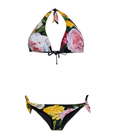 Dolce & Gabbana Floral Pattern Two-piece Swimsuit In Multicolor