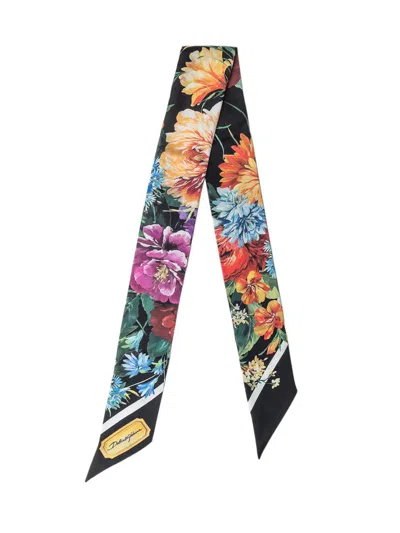 Dolce & Gabbana Floral Silk Twill Skinny Scarf In Multi