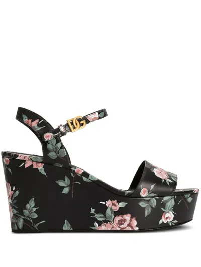 Dolce & Gabbana Floral Platform Sandals In Black