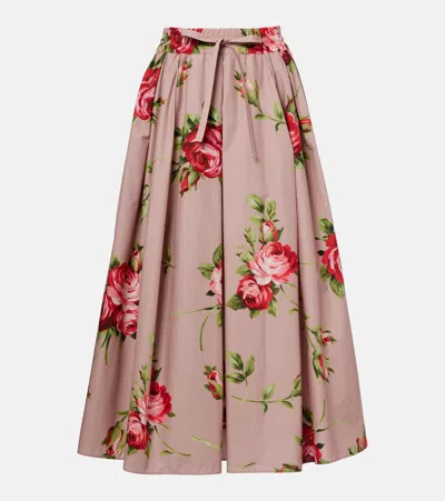 Dolce & Gabbana Floral Pleated Cotton Midi Skirt In Blue