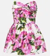 Dolce & Gabbana Floral Pleated Cotton Minidress In Multicoloured