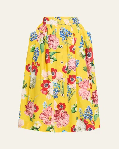 Dolce & Gabbana Floral Pleated Poplin Midi Skirt In Yellow Floral