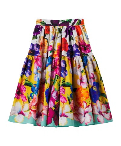 Dolce & Gabbana Floral Pleated Tiered Cotton Skirt In Multi