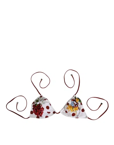 Dolce & Gabbana Floral Polka Dot Triangle Bikini Top In White