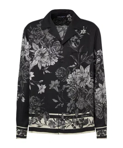 Dolce & Gabbana Floral Polka-dot Silk Shirt In Black