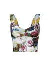 Dolce & Gabbana White Polka Silk Corset Bustier Top In Nocturnal Flowers