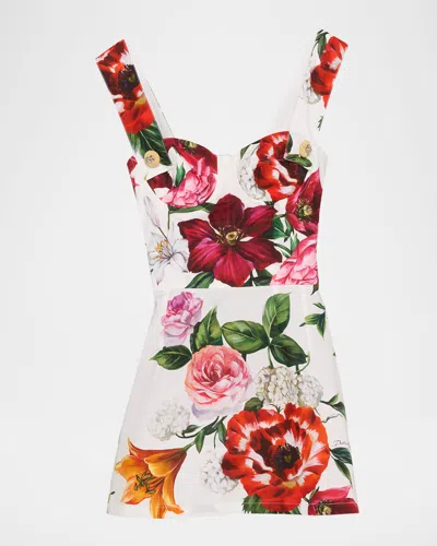 DOLCE & GABBANA FLORAL POPLIN BUSTIER MINI DRESS