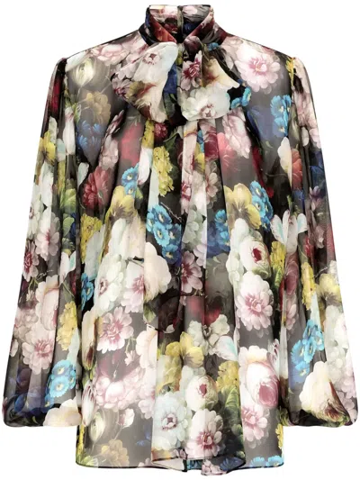 Dolce & Gabbana Dolce&gabbana Silk Night Flower Print Shirt In Multicolor