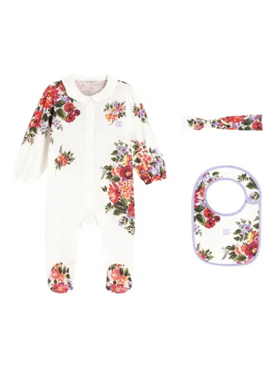 Dolce & Gabbana Floral-print Babygrow Set In Multi