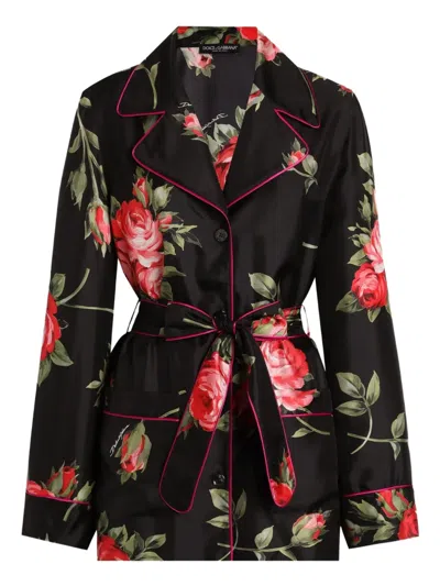 Dolce & Gabbana Black Vanity Shirt With Bouquet Rose Print In Animal Print