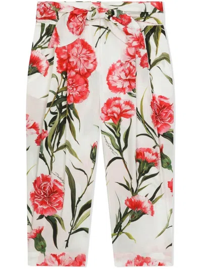 Dolce & Gabbana Floral-print Belted Trousers In White