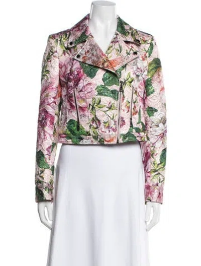Pre-owned Dolce & Gabbana Floral Print Biker Jacket In Pink