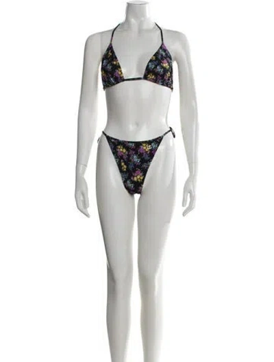 Pre-owned Dolce & Gabbana Floral Print Bikini In Black