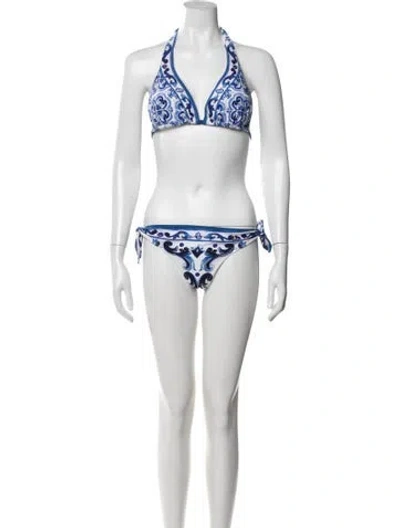 Pre-owned Dolce & Gabbana Floral Print Bikini In Blue
